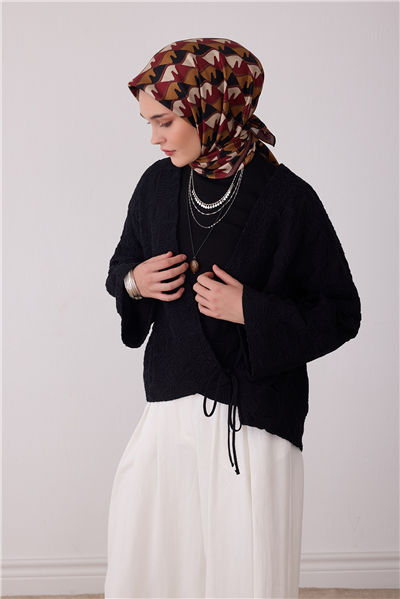 Kırmızı Geometrik Desen %100 Twill İpek Eşarp 4406-06
