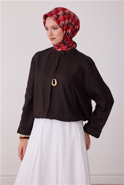Kırmızı Geometrik Desen %100 Twill İpek Eşarp 4406-33