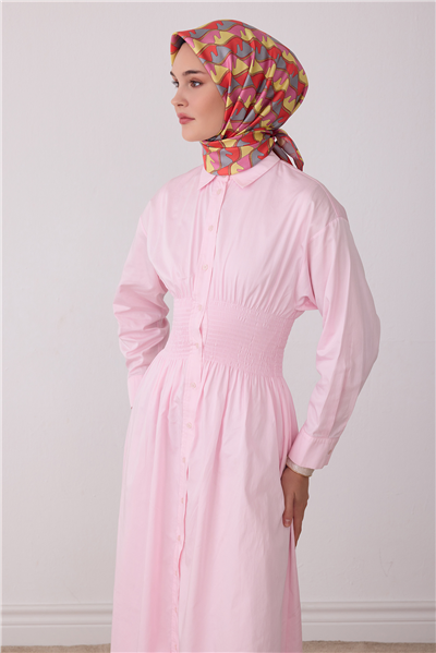 Pembe Geometrik Desen %100 Twill İpek Eşarp 4406-82