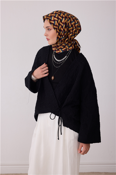 Kahverengi Geometrik Desen %100 Twill İpek Eşarp 4407-02