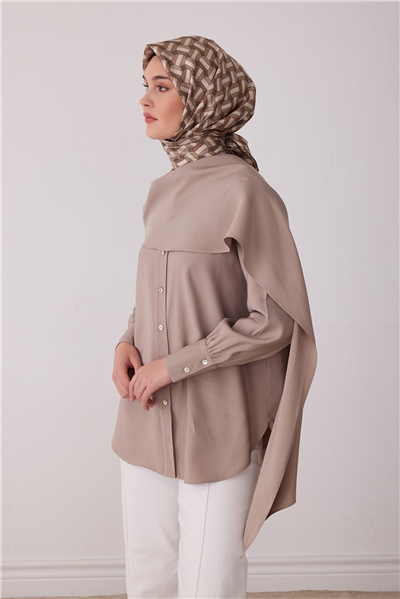 Bej Geometrik Desen %100 Twill İpek Eşarp 4407-04