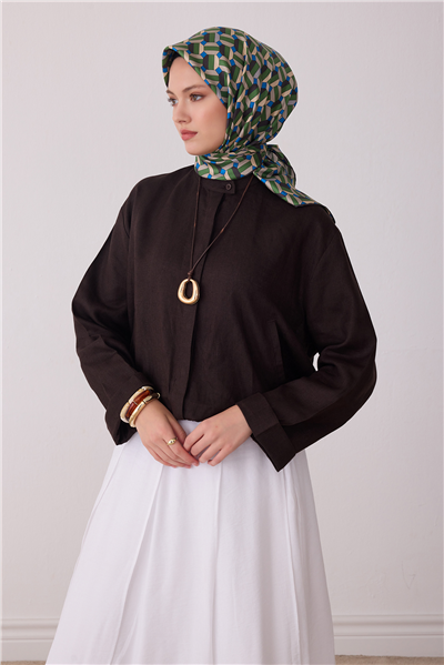 Çok Renkli Geometrik Desen %100 Twill İpek Eşarp 4407-84