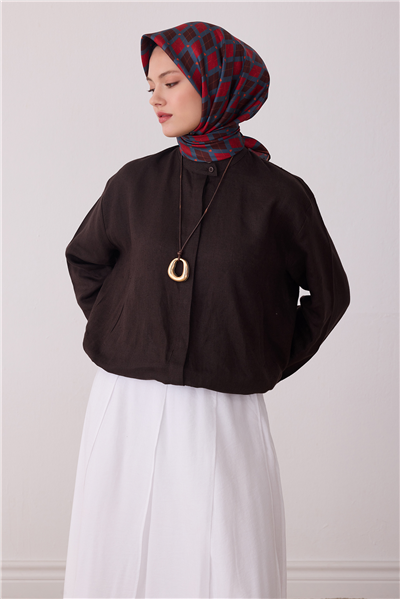 Kırmızı Geometrik Desen %100 Twill İpek Eşarp 4408-02
