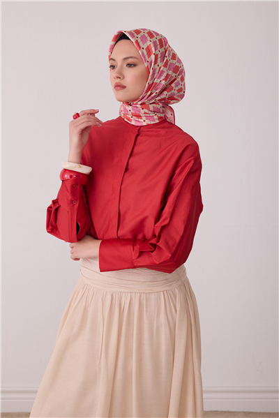 Pembe Geometrik Desen %100 Twill İpek Eşarp 4408-80