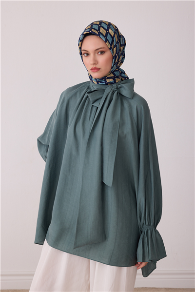 Mavi Geometrik Desen %100 Twill İpek Eşarp 4408-81