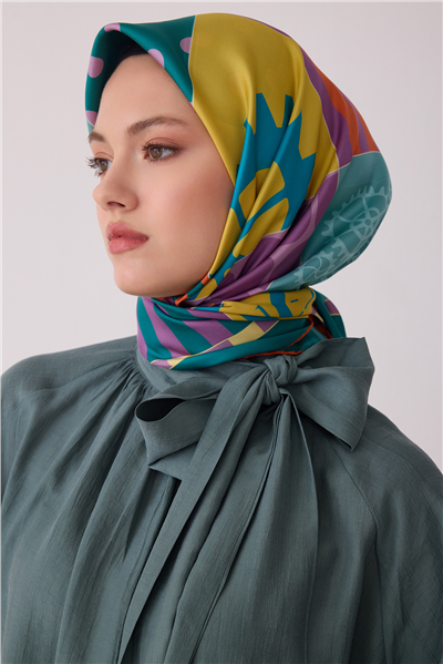Mint Obje Desen %100 Twill İpek Eşarp 4409-33