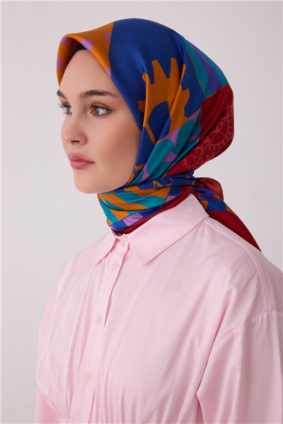 Kırmızı Obje Desen %100 Twill İpek Eşarp 4409-51