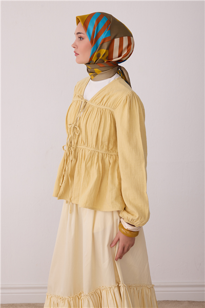 yağ yeşili Obje Desen %100 Twill İpek Eşarp 4409-58