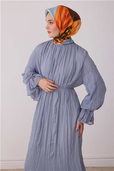 Çok Renkli Obje Desen %100 Twill İpek Eşarp 4409-84