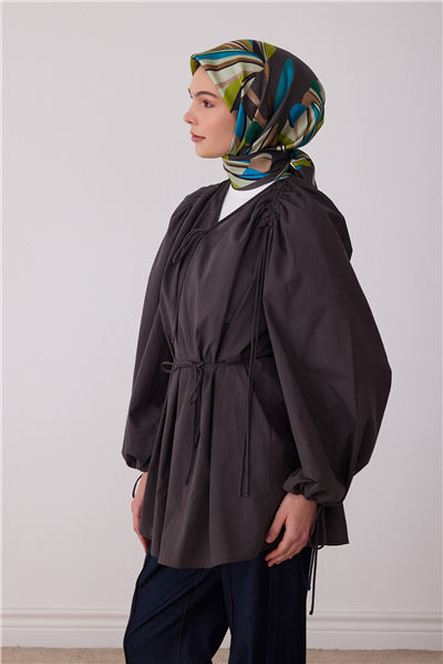 Yeşil Çiçek Deseni %100 Twill İpek Eşarp 4410-31