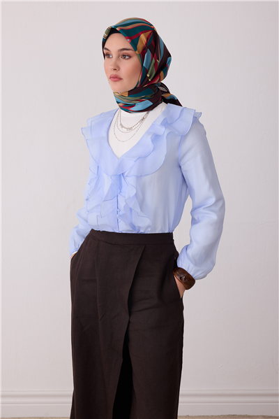 Kahverengi Çiçek Deseni %100 Twill İpek Eşarp 4410-81
