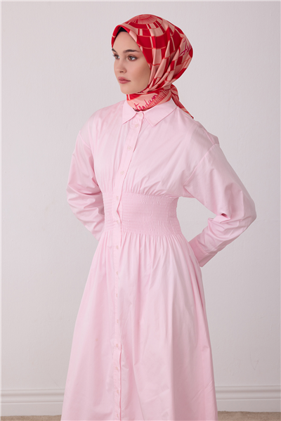 Pembe Geometrik Desen %100 Twill İpek Eşarp 4411-61