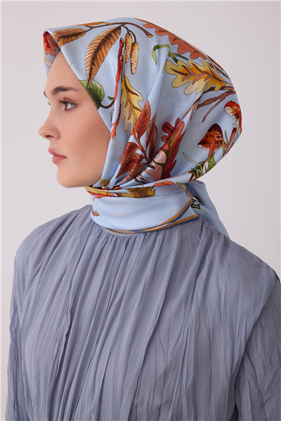 Mavi Soyut Desen %100 Twill İpek Eşarp 4412-01