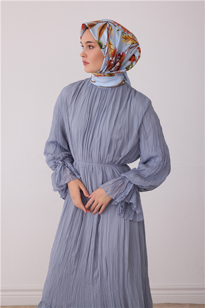 Mavi Soyut Desen %100 Twill İpek Eşarp 4412-01