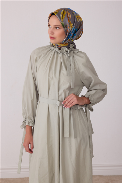 Gri Soyut Desen %100 Twill İpek Eşarp 4412-31