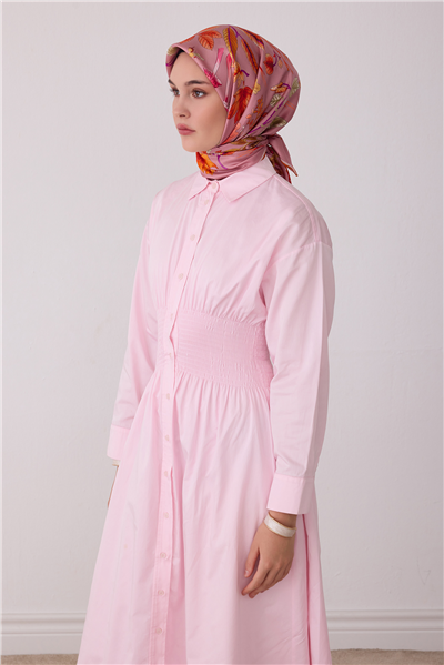 Pembe Soyut Desen %100 Twill İpek Eşarp 4412-52