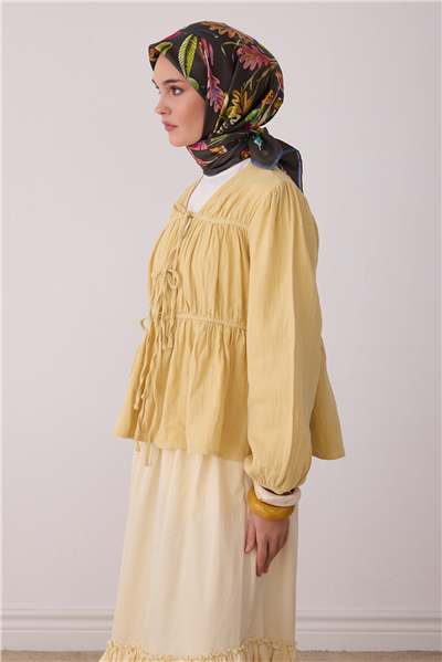 Haki Soyut Desen %100 Twill İpek Eşarp 4412-82
