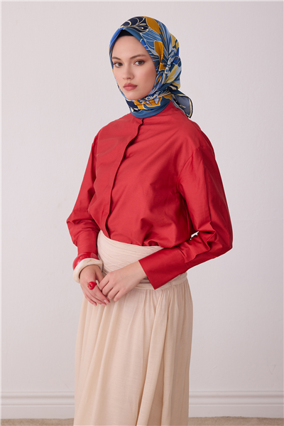 Mavi Çiçek Deseni %100 Twill İpek Eşarp 4413-80