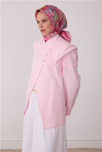 Pembe Çiçek Deseni %100 Twill İpek Eşarp 4415-82