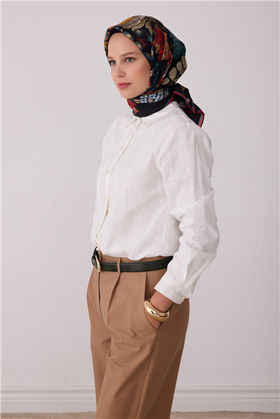 Siyah Çiçek Deseni %100 Twill İpek Eşarp 4415-87