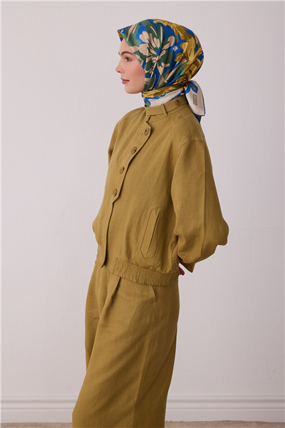 Mavi Çiçek Deseni %100 Twill İpek Eşarp 4416-50
