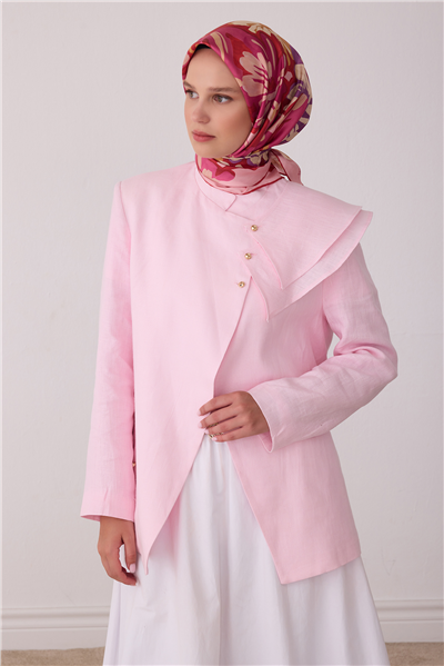 Pembe Çiçek Deseni %100 Twill İpek Eşarp 4416-54