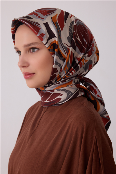 Oranj Soyut Desen %100 Twill İpek Eşarp 4417-51
