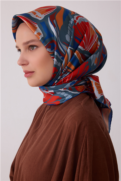 Petrol Soyut Desen %100 Twill İpek Eşarp 4417-52