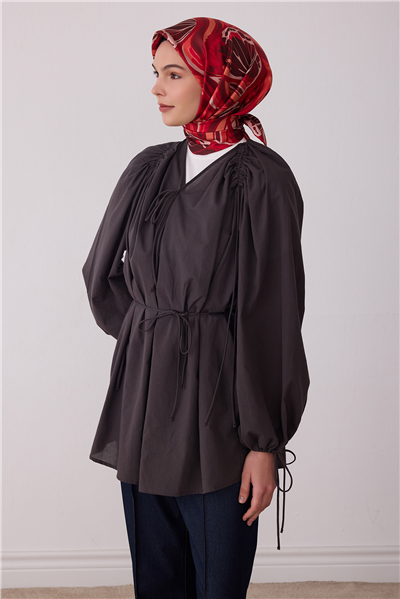 Kırmızı Soyut Desen %100 Twill İpek Eşarp 4417-57