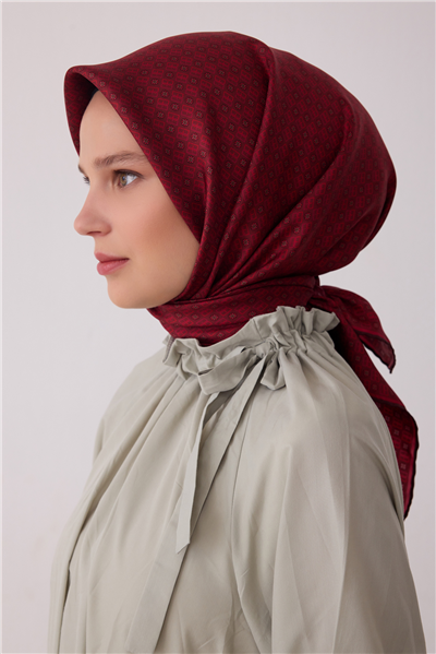 Kırmızı Monogram Desen %100 Twill İpek Eşarp 4418-55