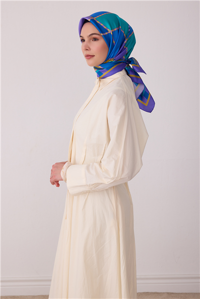 Mavi Geometrik Desen %100 Twill İpek Eşarp 4419-50