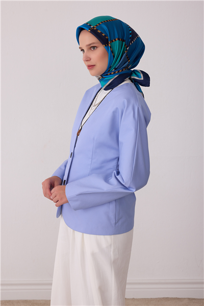 Lacivert Geometrik Desen %100 Twill İpek Eşarp 4419-82