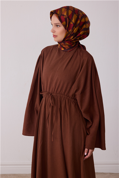 Kahverengi Geometrik Desen %100 Twill İpek Eşarp 4420-52