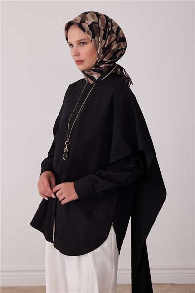 Siyah Geometrik Desen %100 Twill İpek Eşarp 4420-57