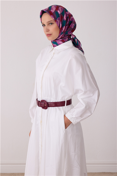 Lila Geometrik Desen %100 Twill İpek Eşarp 4420-84