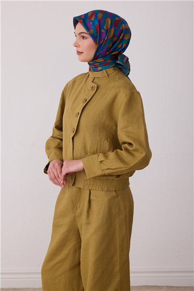 Mor Geometrik Desen %100 Twill İpek Eşarp 4420-87