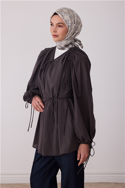 Ekru Geometrik Desen %100 Twill İpek Eşarp 4421-57