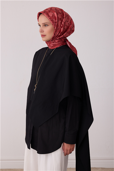 Pembe Etnik Desen %100 Twill İpek Eşarp 4422-20