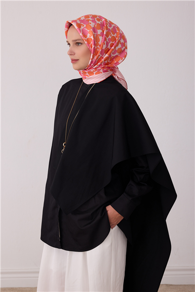 Pembe Etnik Desen %100 Twill İpek Eşarp 4422-53