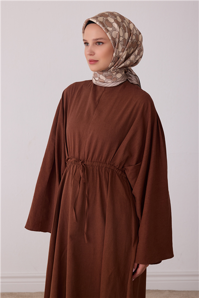 Bej Etnik Desen %100 Twill İpek Eşarp 4422-55