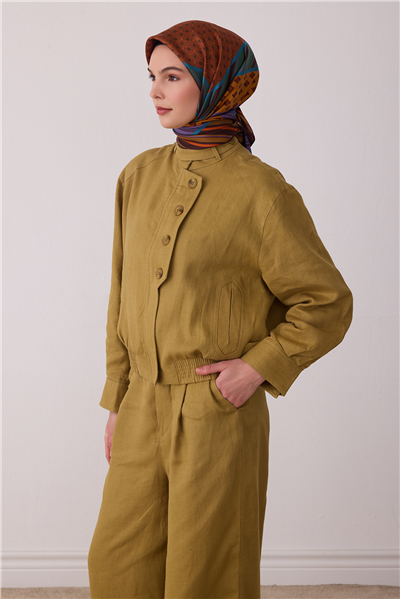 Kahverengi Geometrik Desen %100 Twill İpek Eşarp 4423-51