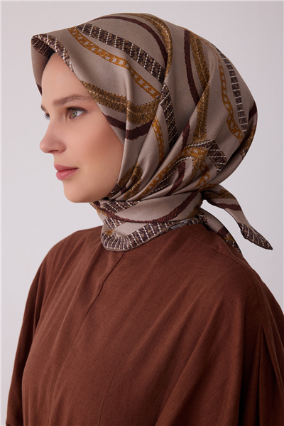 Taş Geometrik Desen %100 Twill İpek Eşarp 4424-37