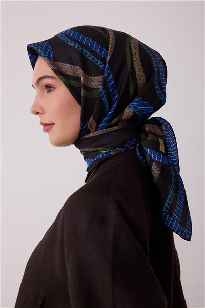 Kahverengi Geometrik Desen %100 Twill İpek Eşarp 4424-56