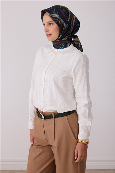 Füme Geometrik Desen %100 Twill İpek Eşarp 4424-80