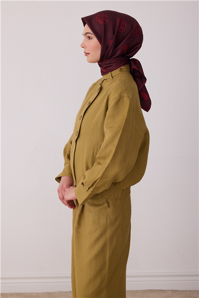 Bordo Geometrik Desen %100 Twill İpek Eşarp 4427-31