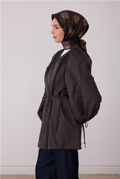 Kahverengi Geometrik Desen %100 Twill İpek Eşarp 4427-32