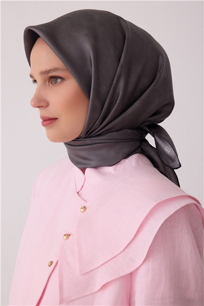 Antrasit Soyut Desen %100 Twill İpek Eşarp 4428-34