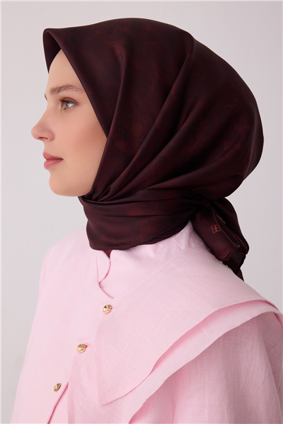 Bordo Soyut Desen %100 Twill İpek Eşarp 4428-35