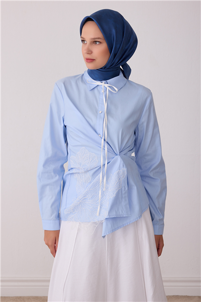 İndigo Soyut Desen %100 Twill İpek Eşarp 4428-38