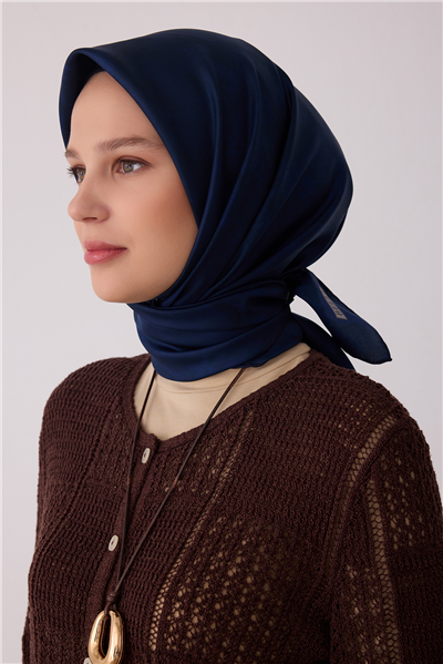 Lacivert Soyut Desen %100 Twill İpek Eşarp 4428-54